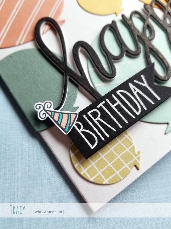 Birthday Balloons card close-up by Tracy @whoistracy.com