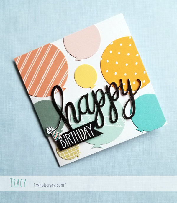 Birthday Balloons card front by Tracy @whoistracy.com