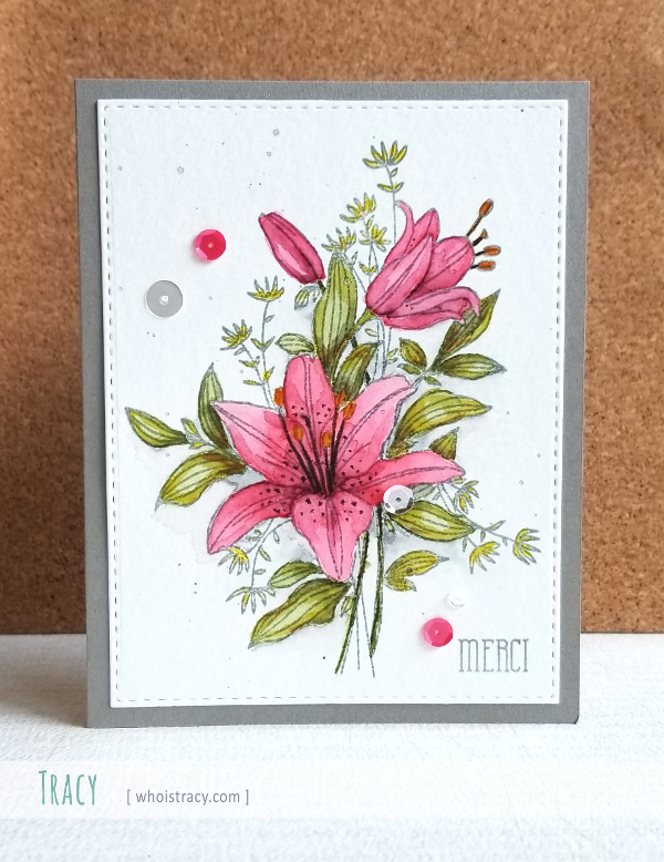 Merci floral watercolor card by Tracy @whoistracy.com