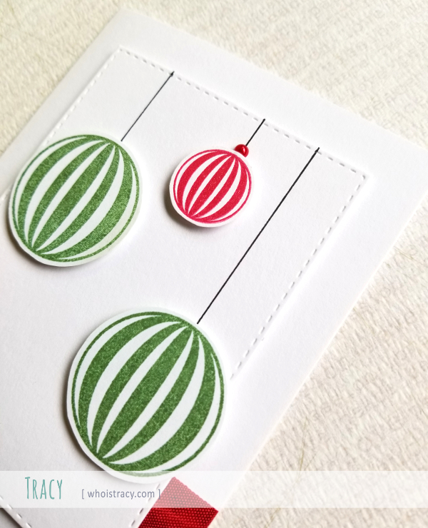 Ornament Trio holiday card detail by Tracy @whoistracy.com